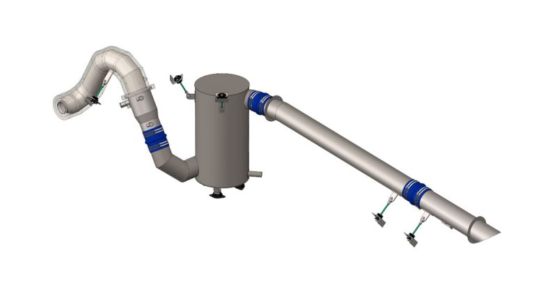 Wet exhaust gas system with sea water spray ring